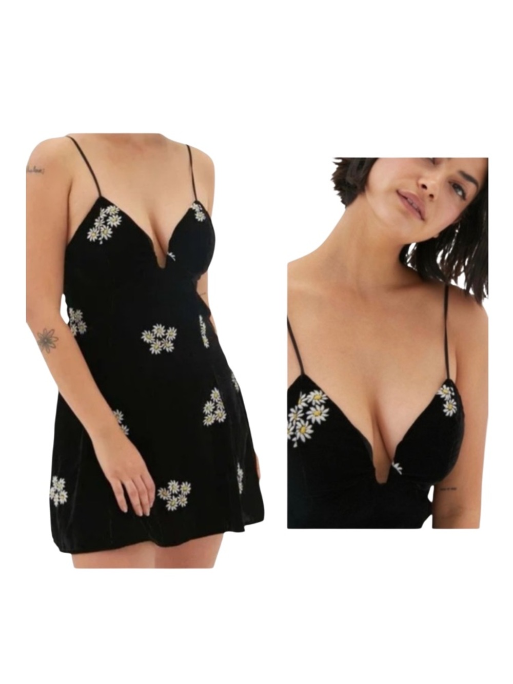 Urban Outfitters Ginger Velvet Daisy Embroidered Baby Doll Mini Dress